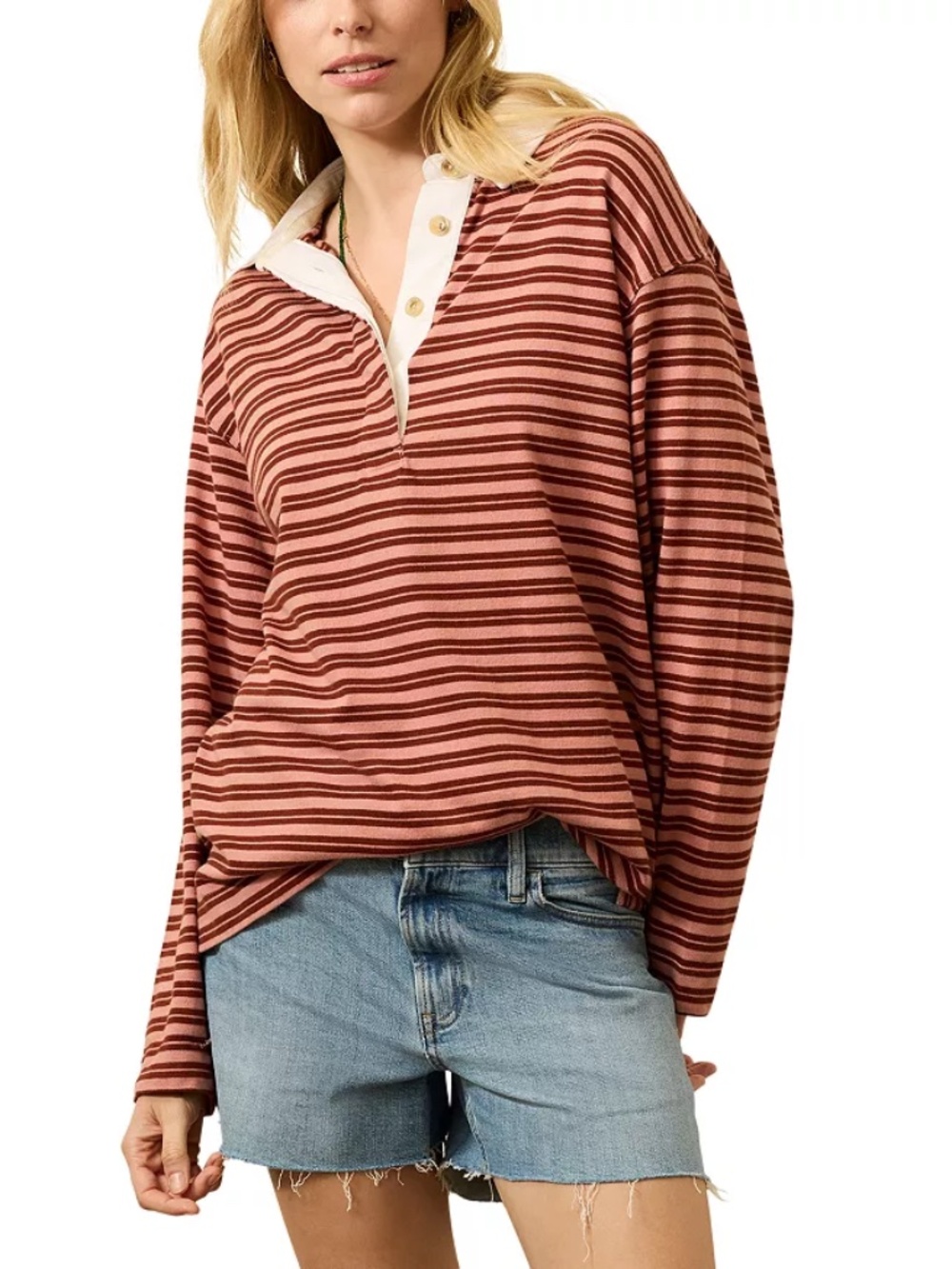 Faherty Women's Hometown Rugby Shirt Size L Rose NWT